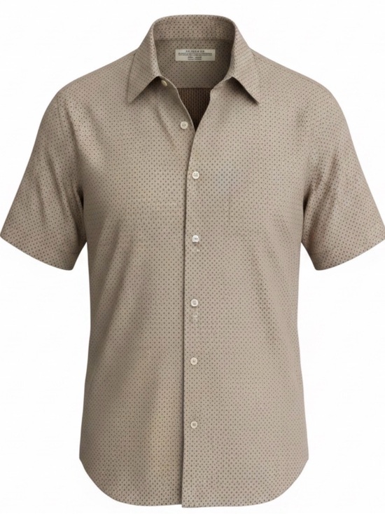 All Saints Other - AllSaints Short-Sleeve Button-Down Shirt in Light Taupe with Micro Dot